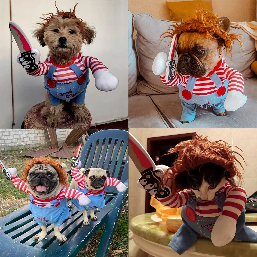 Funny Dog Clothes with Hat Halloween Costume For Small Big Dogs Cat Cute Puppy Cosplay Outfits Pet Dress Up Jumpsuit Party Gifts