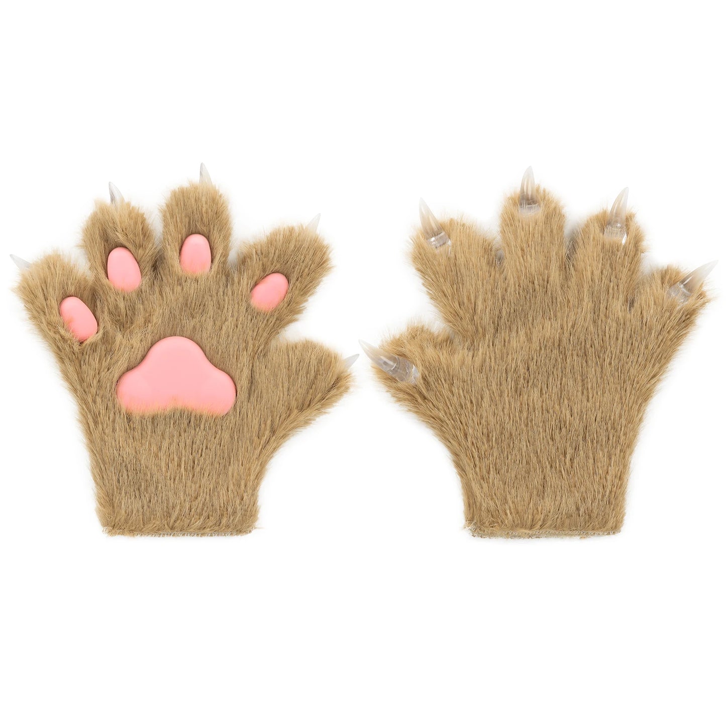 Furry Fur Cat Wolf Fox Dog Fluffy Animal Paws Claws Gloves Mittens Hands Costume Cosplay Halloween Christmas for Kids