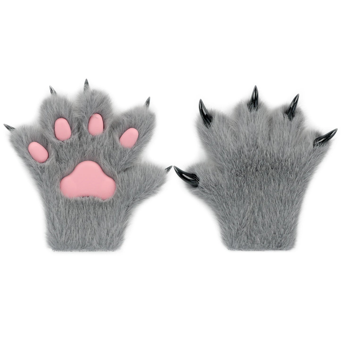Furry Fur Cat Wolf Fox Dog Fluffy Animal Paws Claws Gloves Mittens Hands Costume Cosplay Halloween Christmas for Kids