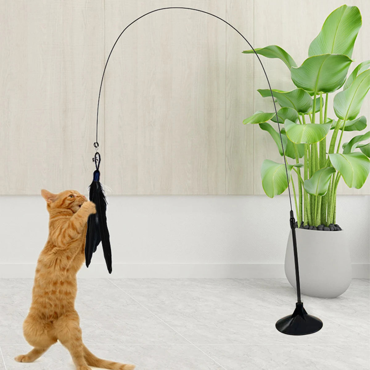 Cat Teaser Stick With Bell, Feather, Long Rod Suction Cup