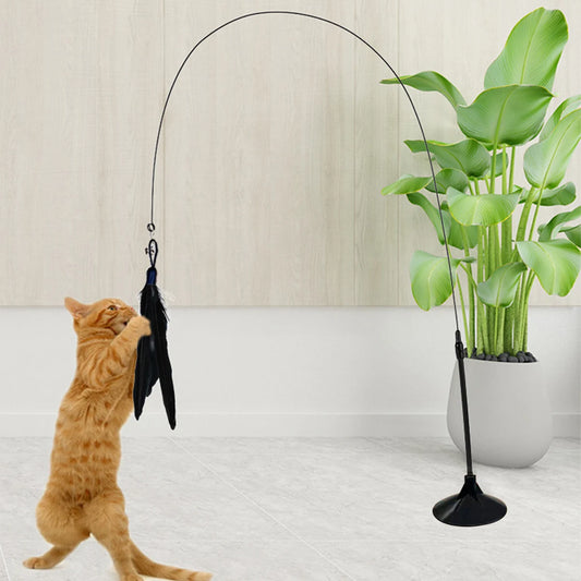 Cat Teaser Stick With Bell, Feather, Long Rod Suction Cup