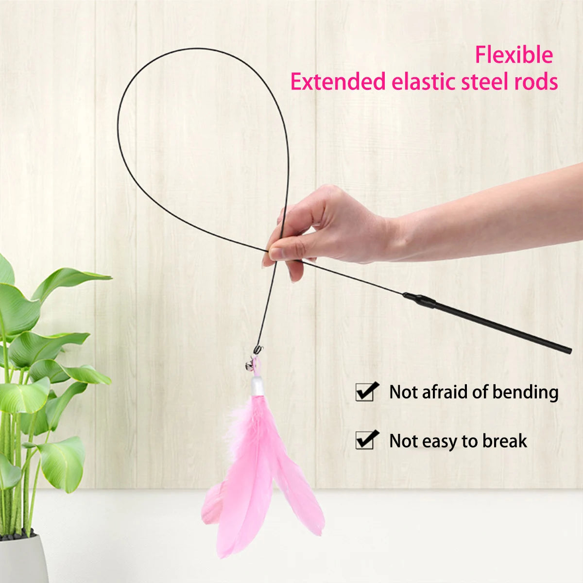 Cat Teaser Stick With Bell, Feather, Long Rod Suction Cup