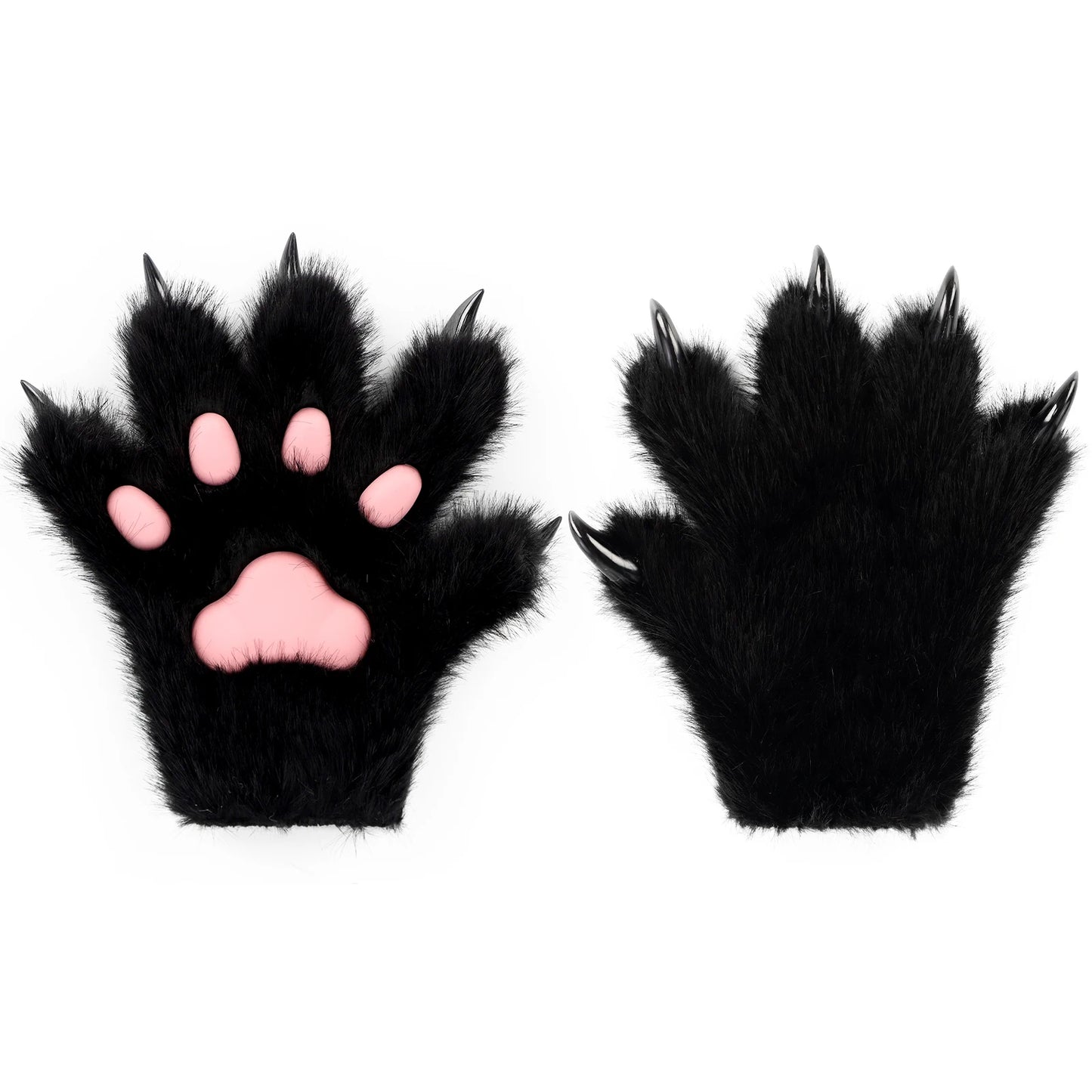 Furry Fur Cat Wolf Fox Dog Fluffy Animal Paws Claws Gloves Mittens Hands Costume Cosplay Halloween Christmas for Kids