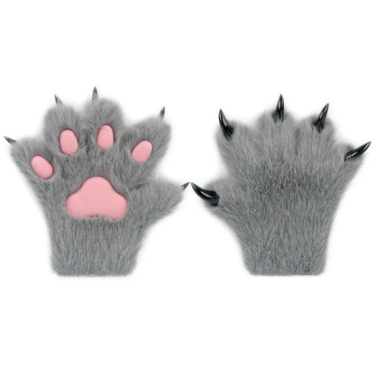 Furry Fur Cat Wolf Fox Dog Fluffy Animal Paws Claws Gloves Mittens Hands Costume Cosplay Halloween Christmas for Kids