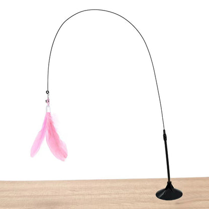 Cat Teaser Stick With Bell, Feather, Long Rod Suction Cup
