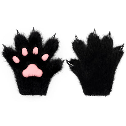 Furry Fur Cat Wolf Fox Dog Fluffy Animal Paws Claws Gloves Mittens Hands Costume Cosplay Halloween Christmas for Kids