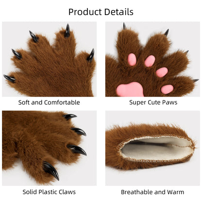 Furry Fur Cat Wolf Fox Dog Fluffy Animal Paws Claws Gloves Mittens Hands Costume Cosplay Halloween Christmas for Kids